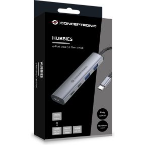 Conceptronic hubbies22g interface hub 4 orig - Conceptronic HUBBIES22G USB-C USB-hub (grijs)