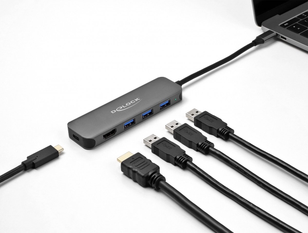 Delock 3 port usb hub and 4k 2 orig - Delock 3 Port USB Hub And 4K HDMI Output USB-C Poortreplicator (grijs)