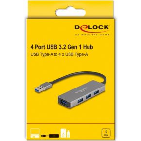 Delock 63171 4 poorts usb 5 gbps 3 orig - DeLock 63171 USB-A USB-hub (grijs)