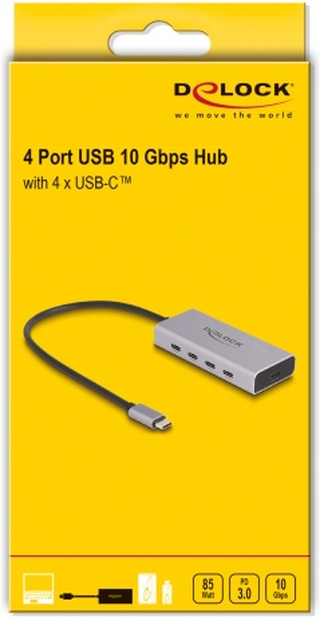 Delock 64235 64235 usb hub 4 poorten 2 orig - Delock 64235 USB-C USB-hub (grijs)