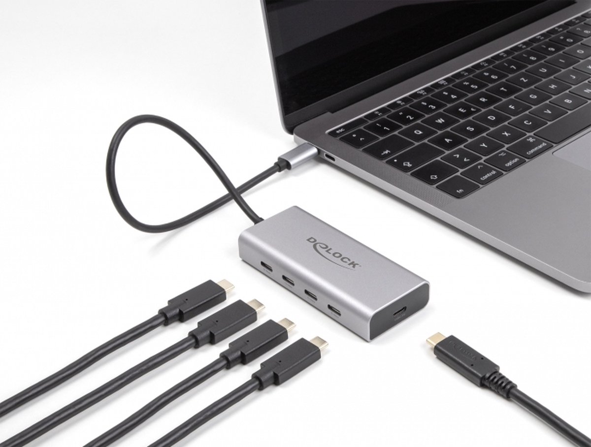Delock 64235 64235 usb hub 4 poorten 3 orig - Delock 64235 USB-C USB-hub (grijs)
