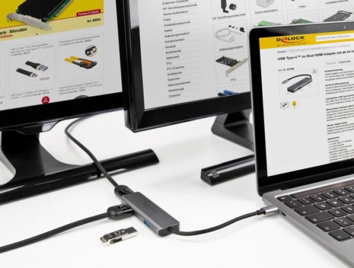 Delock 87780 laptop dock poortreplica 2 orig - DeLOCK 87780 Laptop Dock USB-C Poortreplicator (grijs)