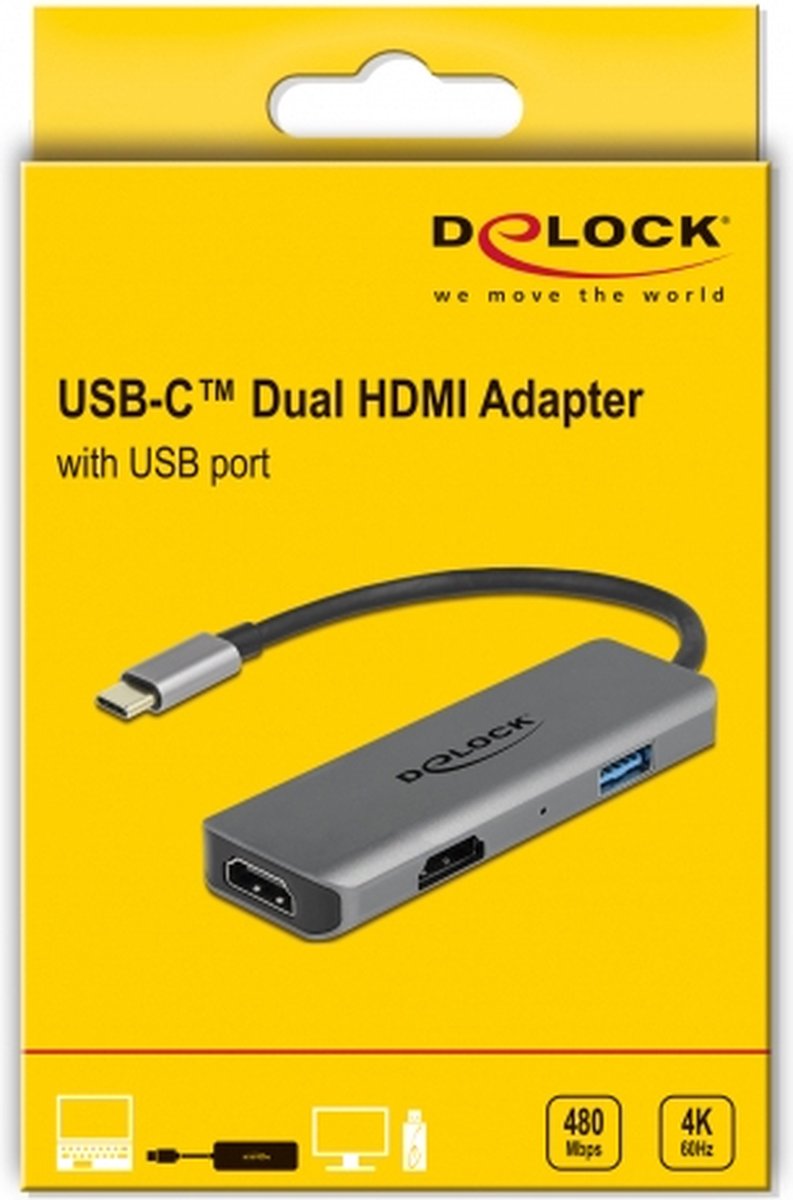 Delock 87780 laptop dock poortreplica 3 orig - DeLOCK 87780 Laptop Dock USB-C Poortreplicator (grijs)