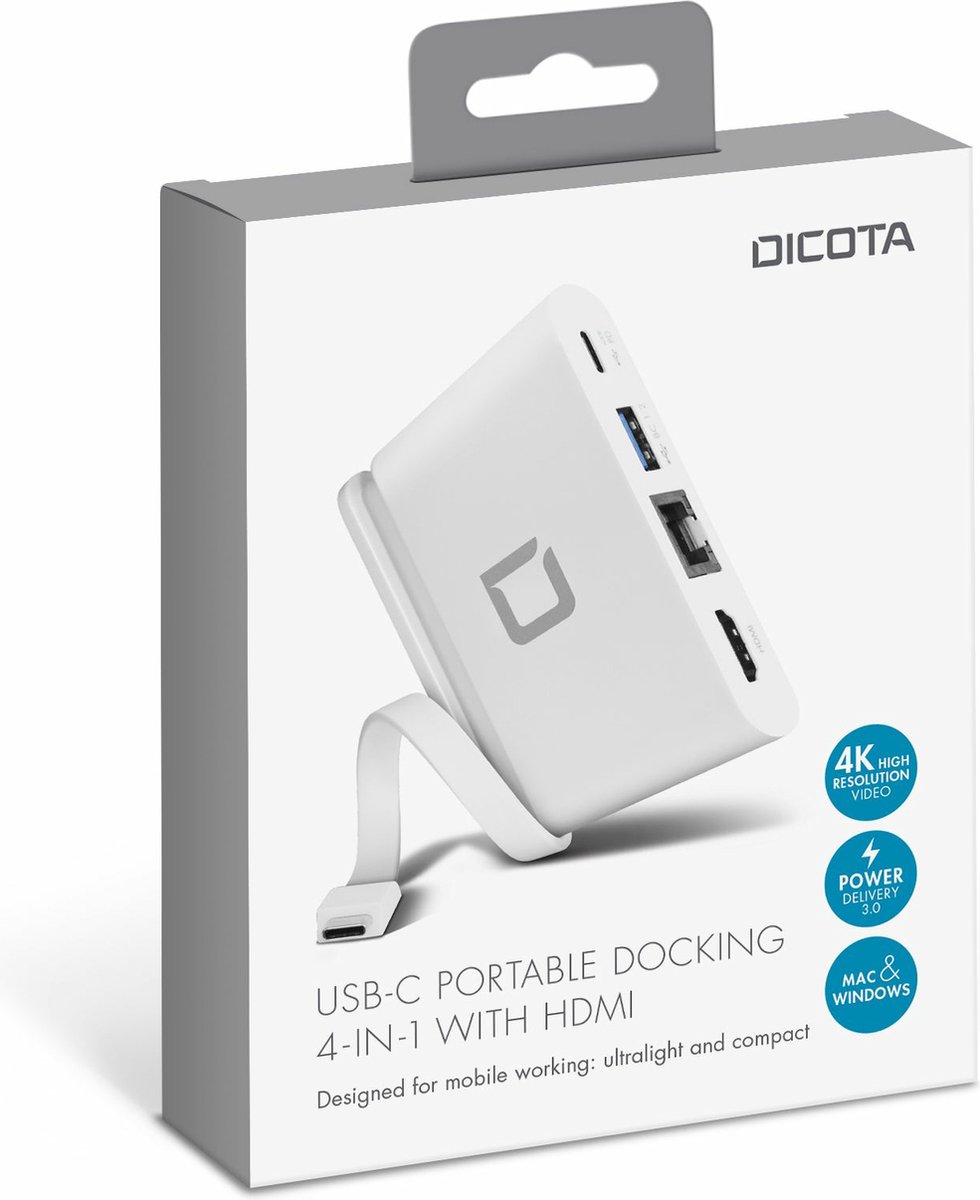 Dicota d31730 laptop dock poortreplic 4 orig - DICOTA D31730 Laptop Dock USB-C Poortreplicator (wit)
