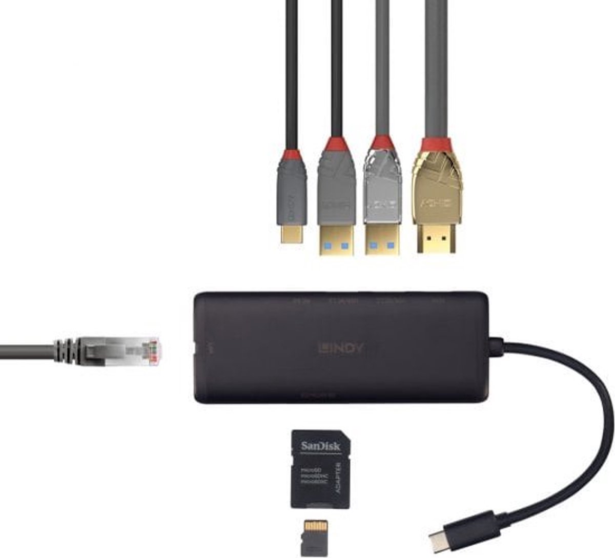 Dockstation lindy 43358 black 8 orig - Lindy 43358 USB-C Dockingstation (zwart)