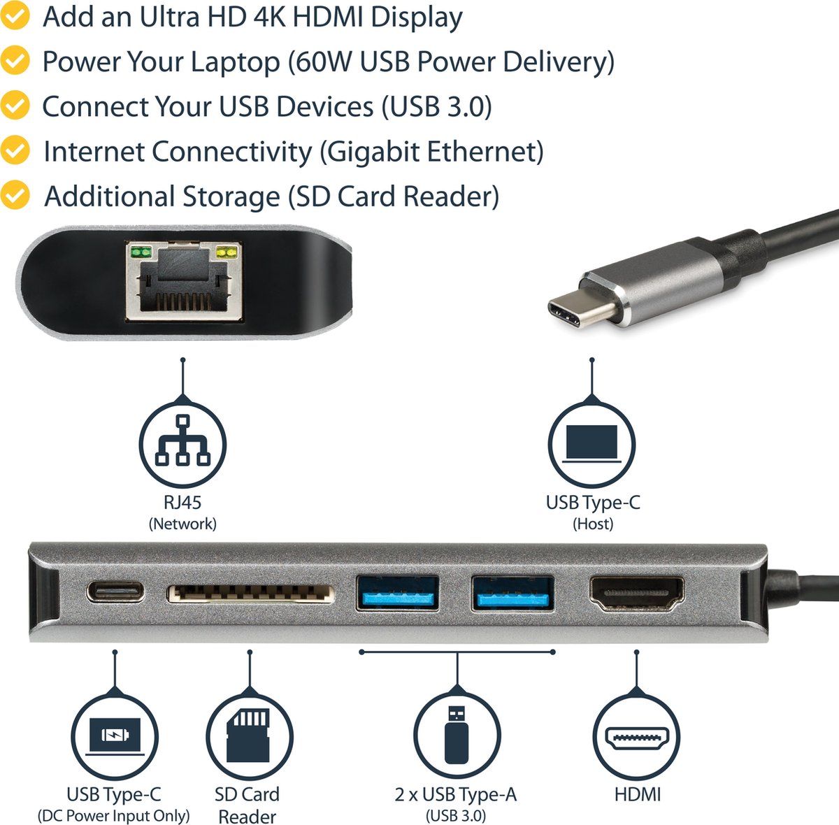 Dockstation startech dkt30csdhpd3 4k ultra 9 orig - StarTech.com Dkt30Csdhpd3 4K Ultra HD USB-C Dockingstation (grijs)