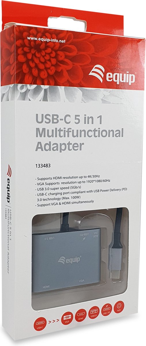 Equip 133483 notebook dock poortrepl 3 orig - Equip 133483 Notebook Dock USB-C Poortreplicator (zwart)