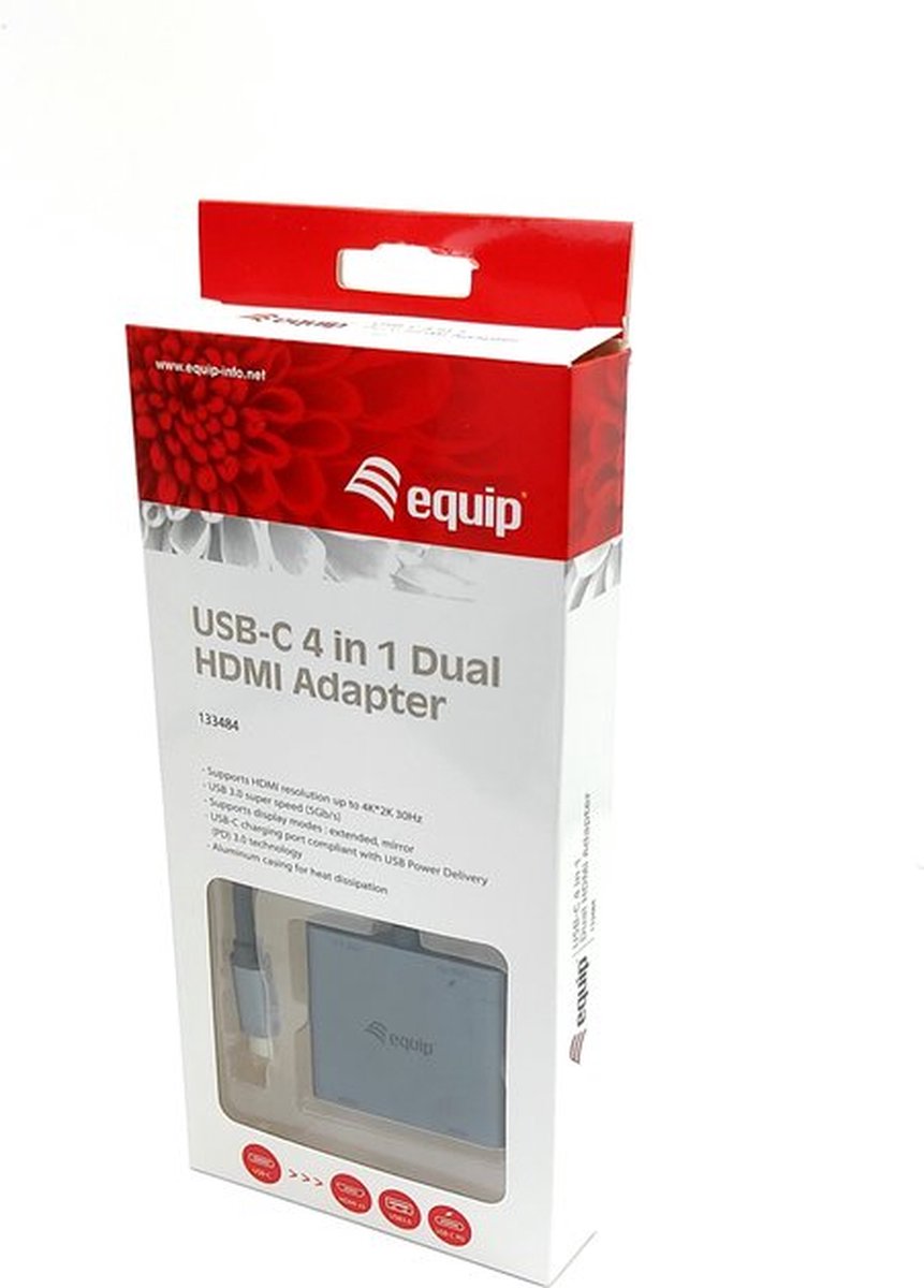 Equip 133484 interface hub usb 3 2 8 orig - Equip 133484 Interface Hub USB 3.2 Gen 1 USB-C Dockingstation (zilver)