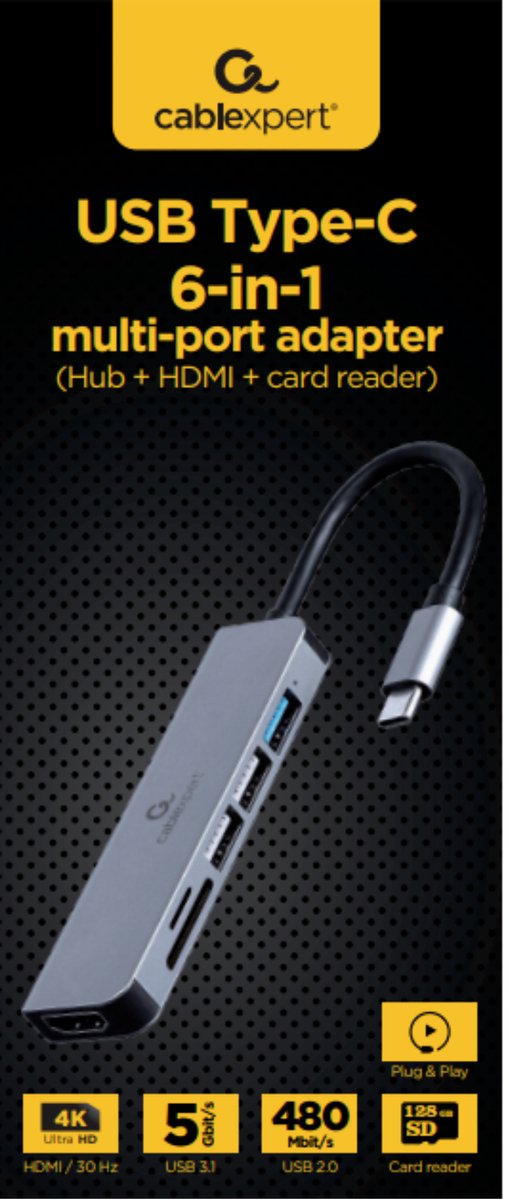 Gembird usb c hub 6 in 1 4 orig - Gembird USB-C Dockingstation