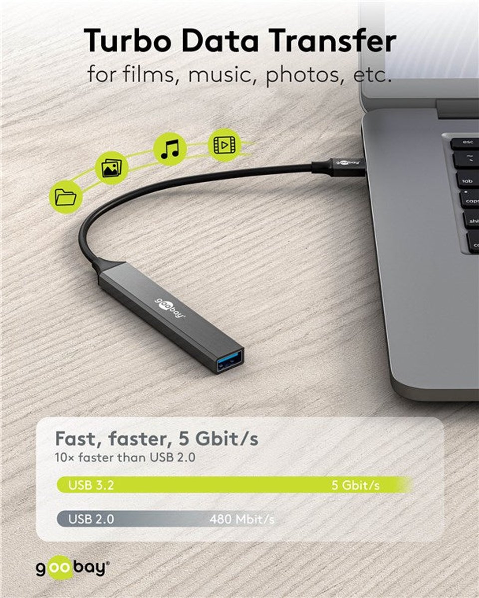 Goobay slanke usb hub met 5 poorten 3 orig - Goobay Slim 5-Poorts USB-C USB-hub (grijs)
