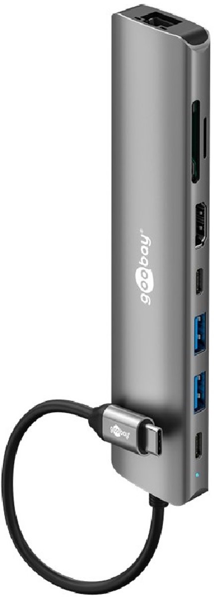 Goobay slim 8 poorts usb hub met 8581149 2 orig - Goobay 4K 60 Hz En 1 Gbit/S RJ45, Slanke USB-C Dockingstation (grijs)
