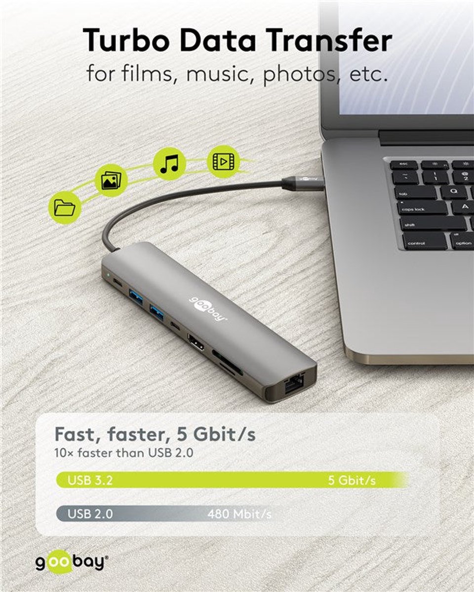 Goobay slim 8 poorts usb hub met 8581149 3 orig - Goobay 4K 60 Hz En 1 Gbit/S RJ45, Slanke USB-C Dockingstation (grijs)
