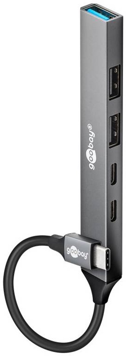 Goobay usb hub usb c 3x usb 6 orig - Goobay Slim 5-Poorts USB-C USB-hub (grijs)