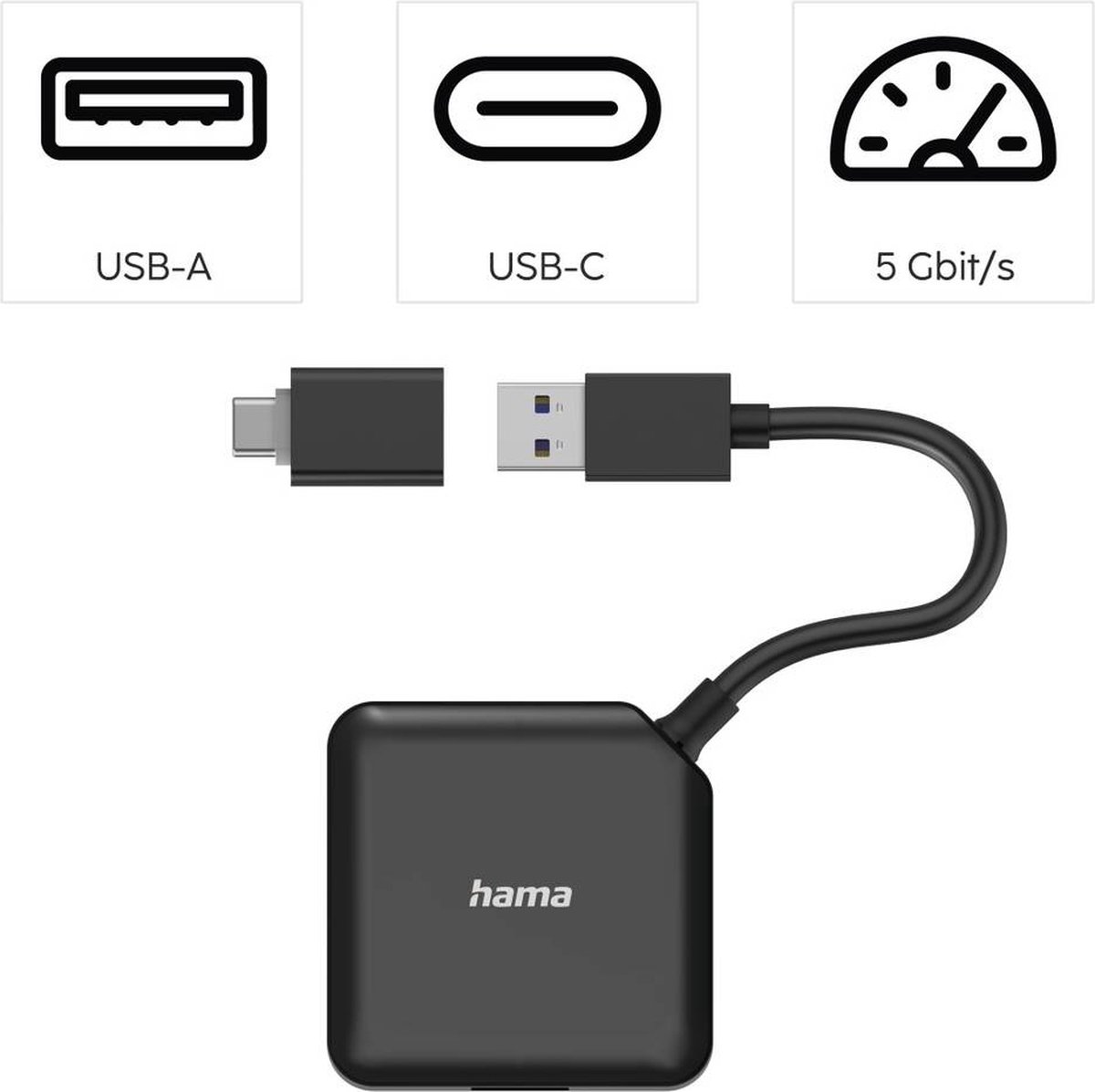 Hama 00200116 usb hub 4 poorten usb 7 orig - Hama 00200116 USB-C USB-hub (zwart)