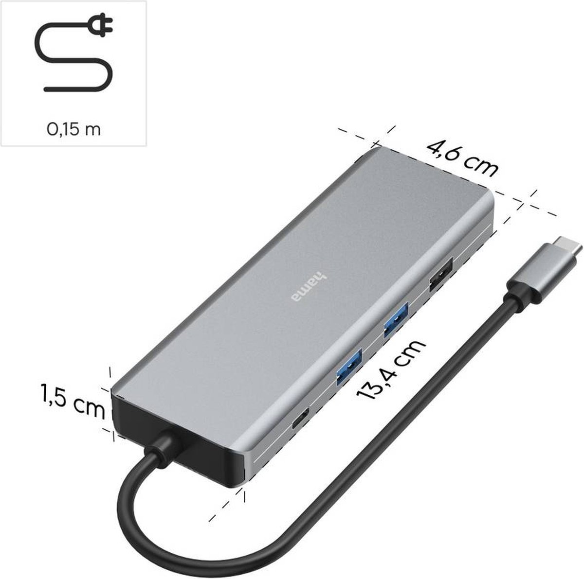 Hama connect2media usb 3 2 gen 1 4 orig - Hama Connect2Media USB 3.2 Gen 1-Hub 9 Poorten USB-C USB-hub (grijs)