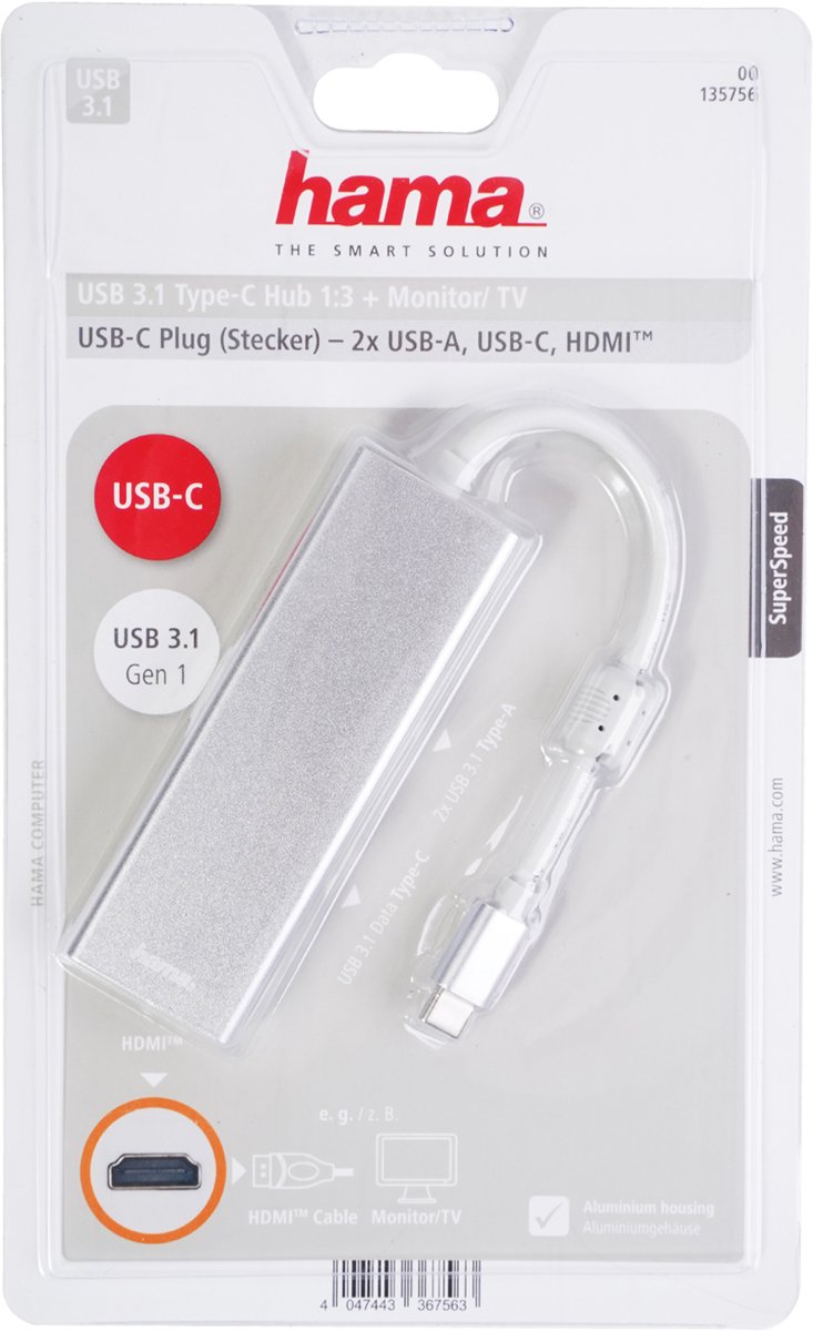 Hama usb 3 1 type c hub 8 orig - Hama USB-3.1-Type-C-Hub 1:3 "Aluminium", 2X USB-C Dockingstation
