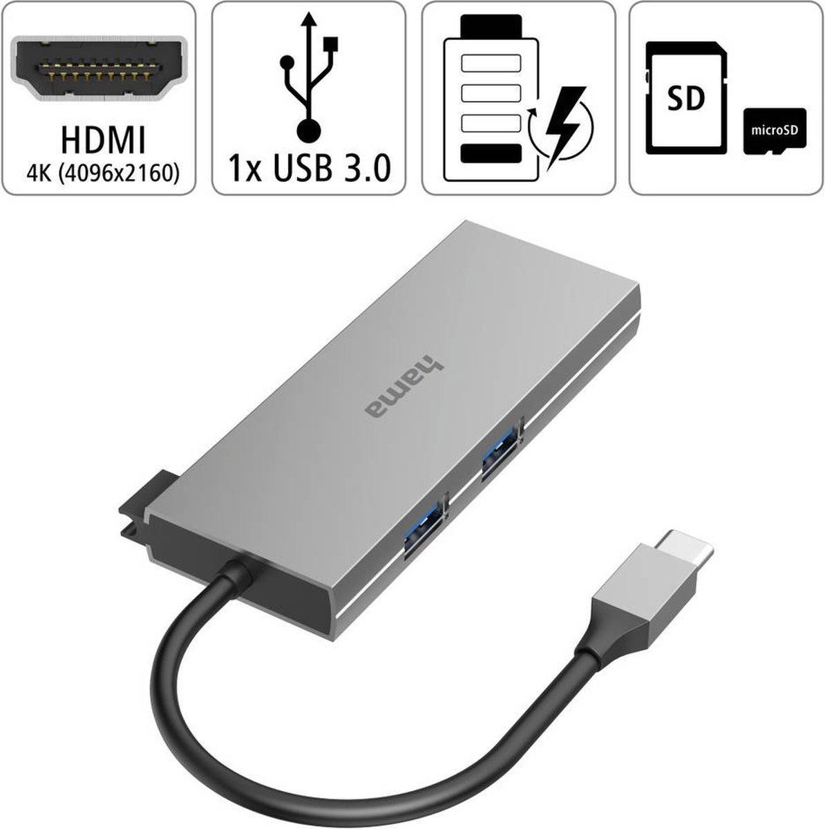 Hama usb c dockingstation geschikt 4 orig - Hama Dockingstation Geschikt Voor Merk USB-C USB-hub (grijs)