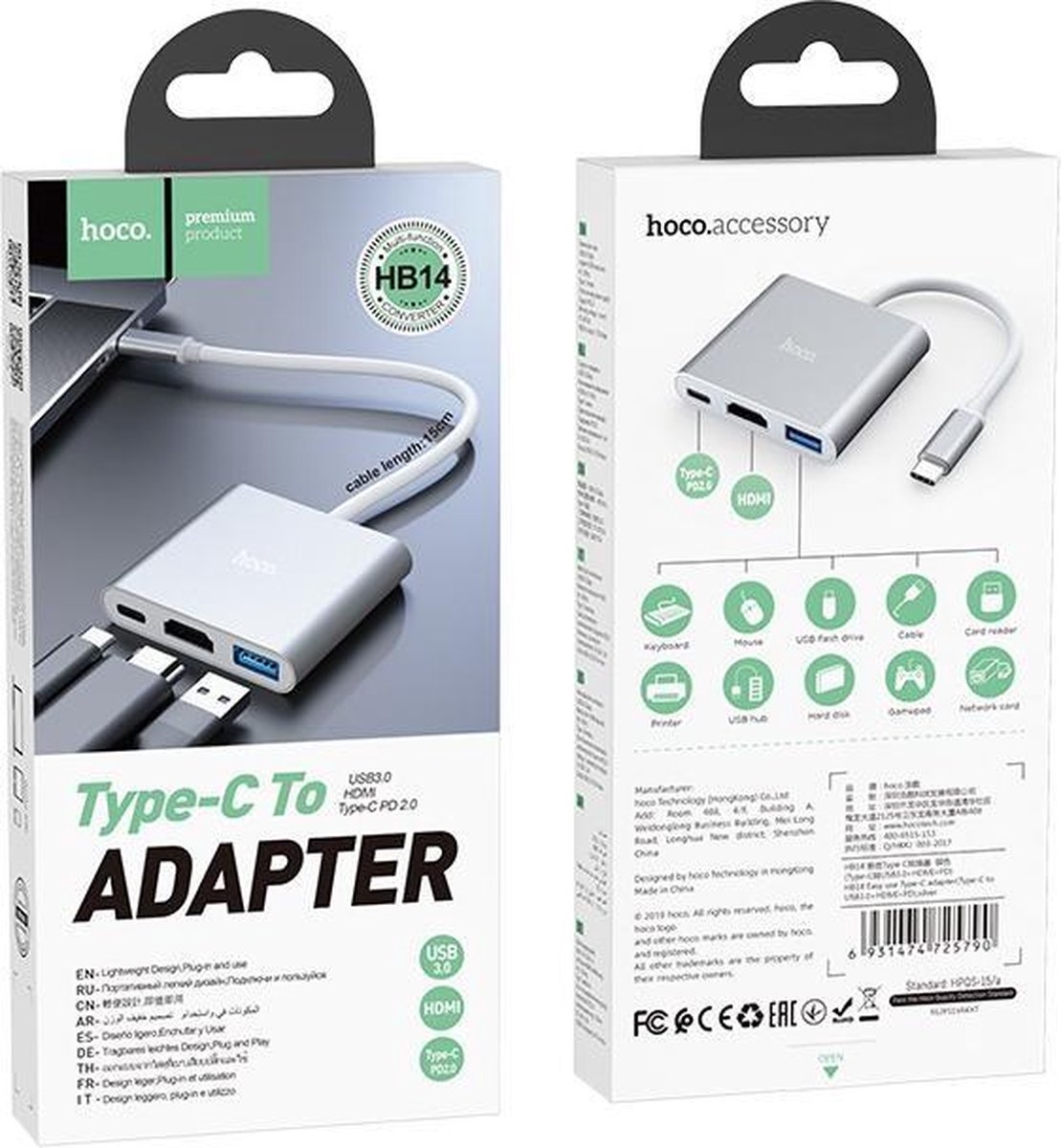 Hoco usb c hub usb 3 0 5 orig - Hoco Hub USB 3.0 HDMI Geschikt Voor Apple Mac USB-C Dockingstation