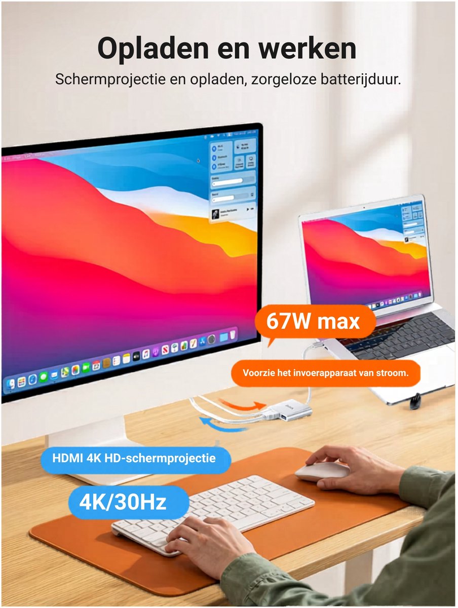 Hoco usb c hub usb 3 0 8 orig - Hoco Hub USB 3.0 HDMI Geschikt Voor Apple Mac USB-C Dockingstation