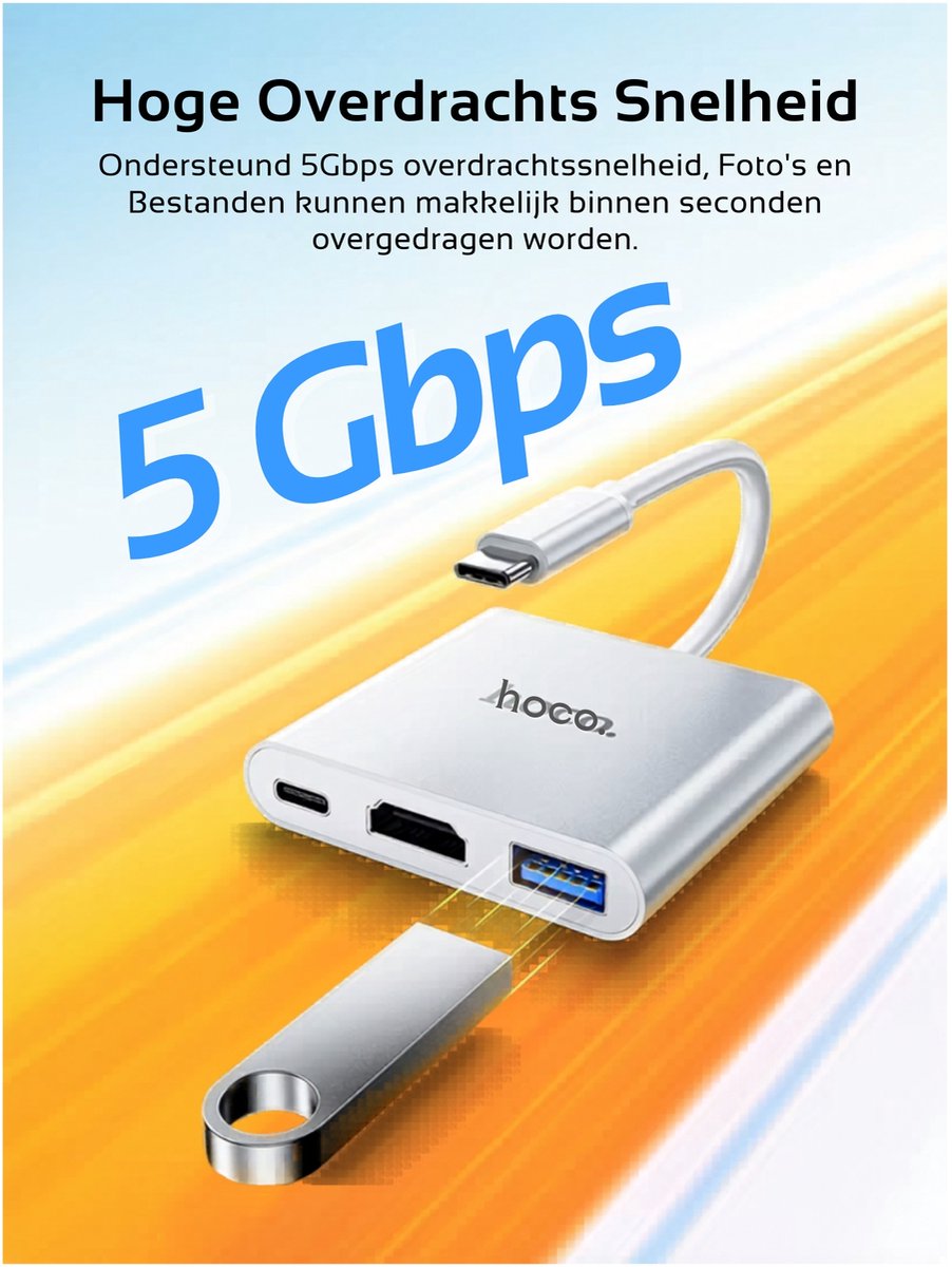 Hoco usb c hub usb 3 0 9 orig - Hoco Hub USB 3.0 HDMI Geschikt Voor Apple Mac USB-C Dockingstation