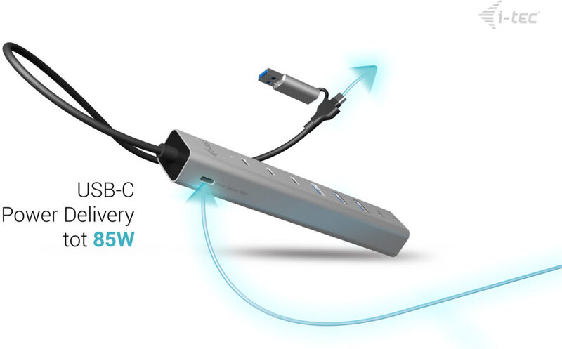 I tec usb c usb a metal hub 10609633 7 orig - I-TEC CAHUBMETAL6LANPD USB-C USB-hub (zilver)