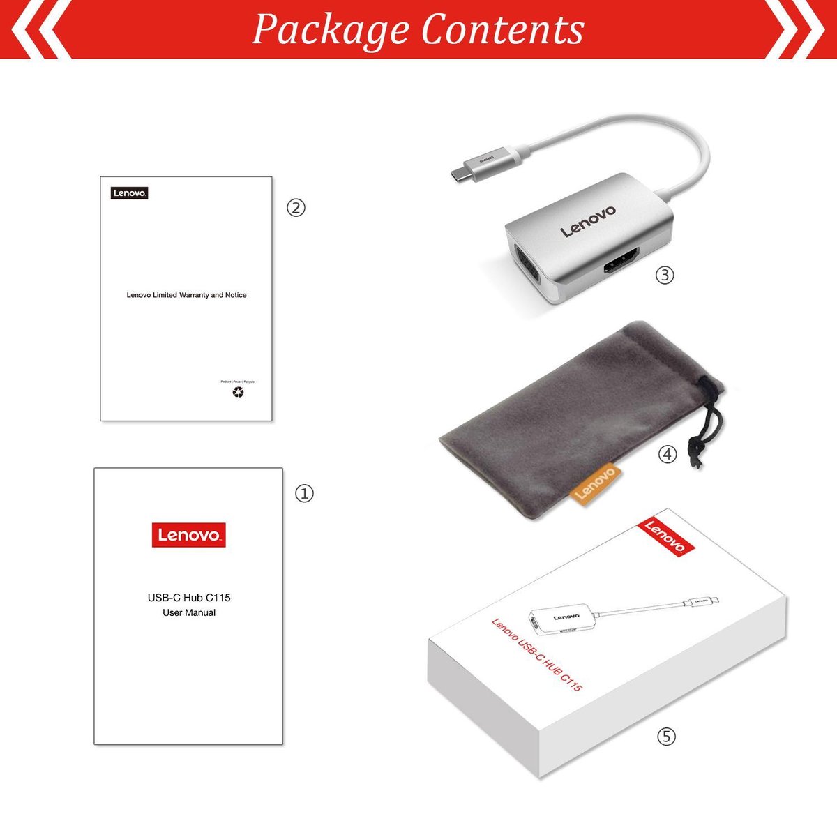 Lenovo usb c hub 4k en vga 6 orig - Lenovo Hub 4K HDMI En VGA Aluminium USB-C Poortreplicator