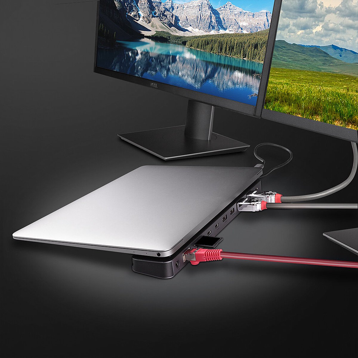 Lindy 43392 laptop dock poortreplica 2 orig - Lindy 43392 Laptop Dock USB-C Dockingstation (grijs)