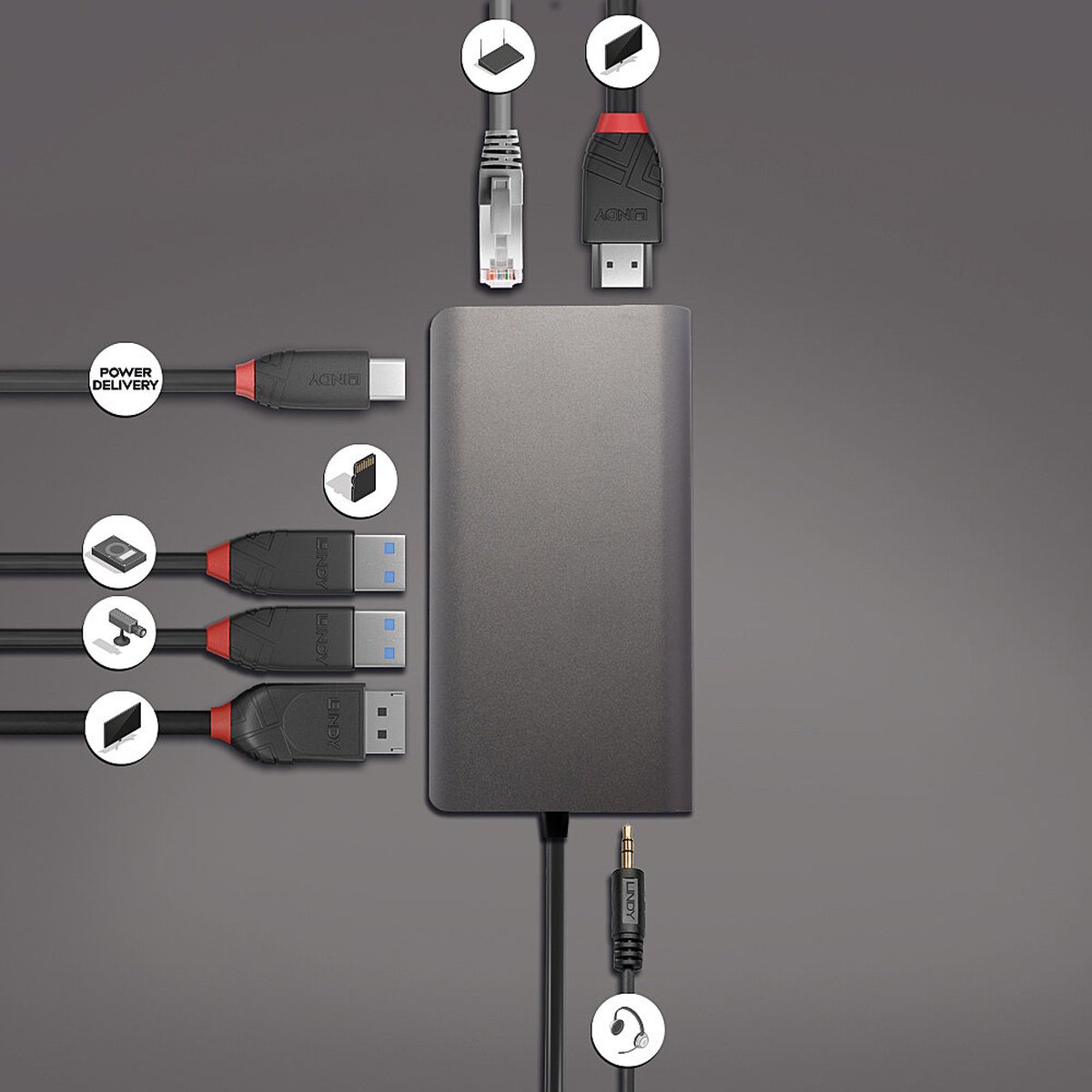 Lindy usb c dockingstation geschikt 7 orig - Lindy 43323 USB-C Dockingstation (grijs)