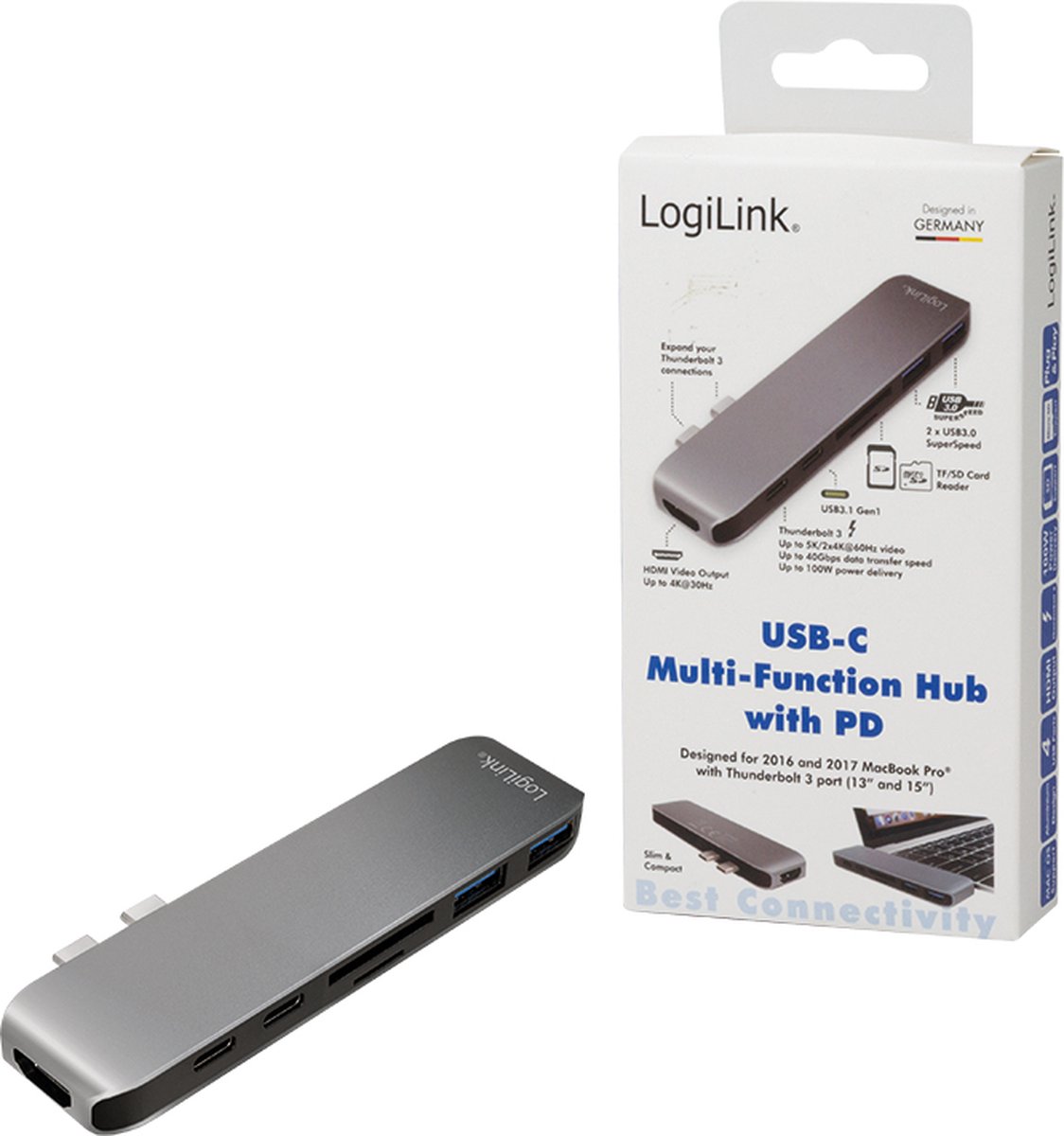 Logilink ua0302 usb c dockingstation ge 3 orig - LogiLink Ua0302 USB-C Dockingstation (zilver)