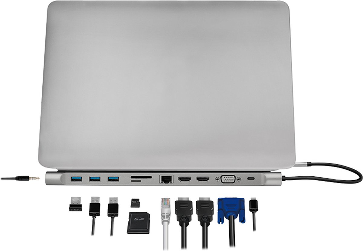Logilink ua0373 usb c dockingstation ge 3 orig - LogiLink Ua0373 USB-C Dockingstation (zilver)