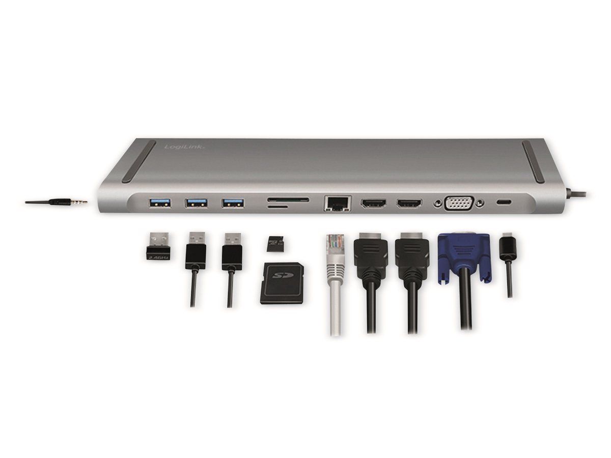 Logilink ua0373 usb c dockingstation ge 6 orig - LogiLink Ua0373 USB-C Dockingstation (zilver)