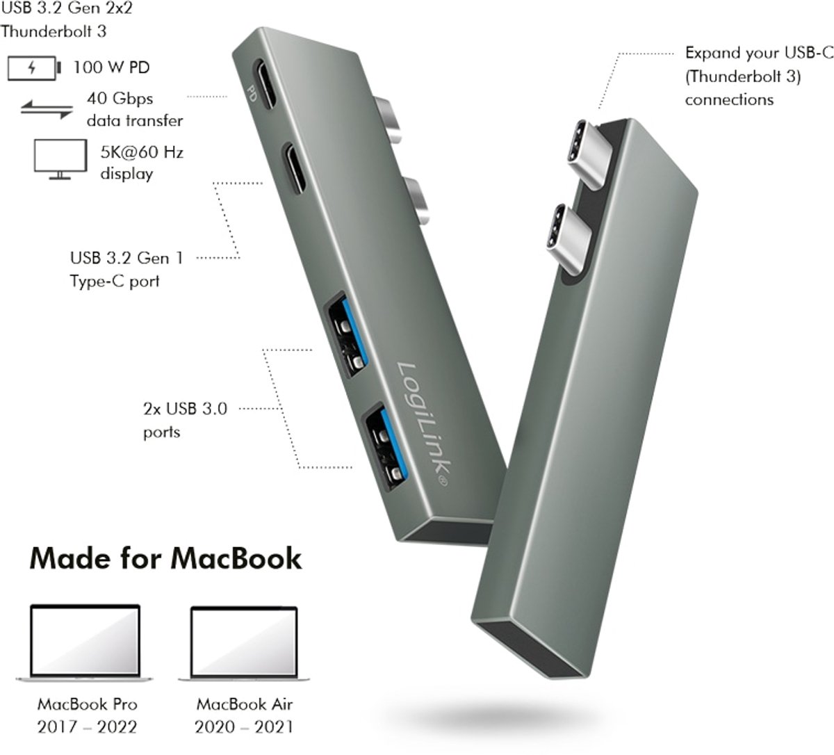 Logilink ua0399 usb c dockingstation ge 5 orig - LogiLink Ua0399 Dockingstation Geschikt Voor USB-C USB-hub (zilver)