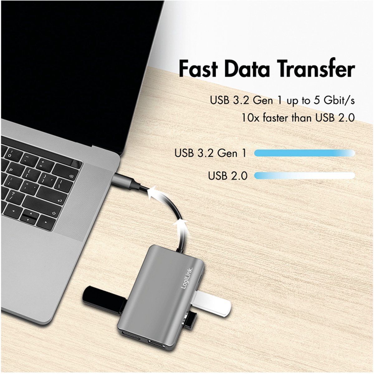 Logilink ua0410 usb c dockingstation ge 3 orig - LogiLink Ua0410 USB-C Dockingstation (grijs)
