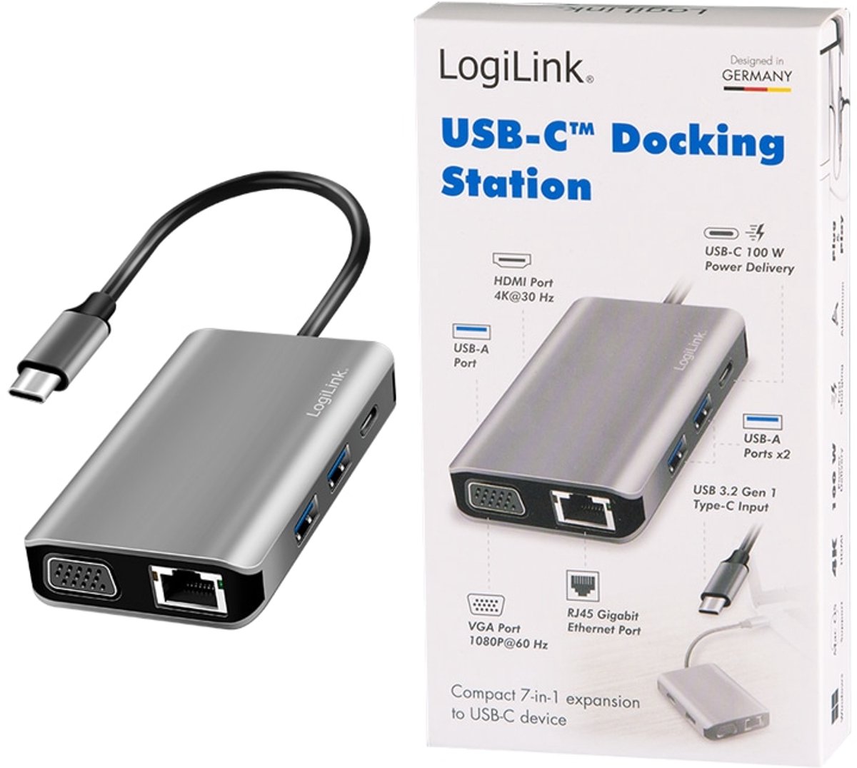Logilink ua0410 usb c dockingstation ge 8 orig - LogiLink Ua0410 USB-C Dockingstation (grijs)