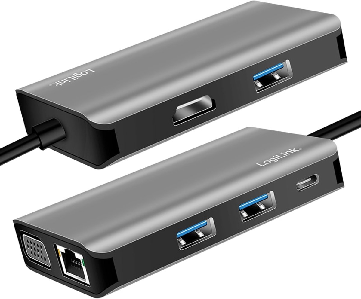 Logilink ua0410 usb c dockingstation ge 9 orig - LogiLink Ua0410 USB-C Dockingstation (grijs)
