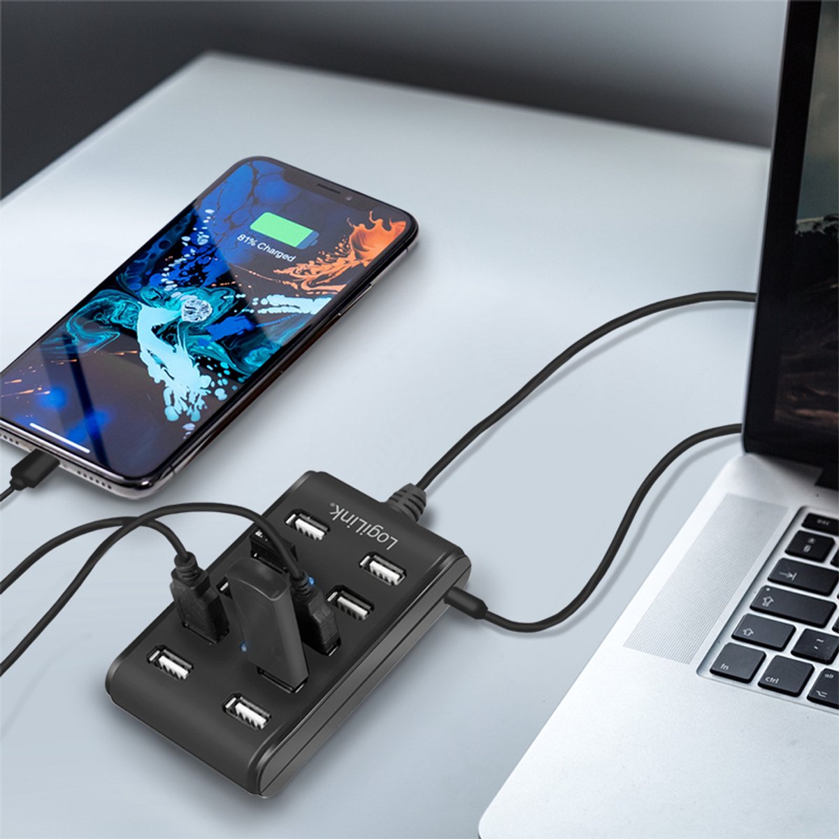 Logilink usb2 0 10 port usb2 hub 8 orig - LogiLink Usb2.0 10-Port Usb2 Hub USB-A USB-hub (zwart)