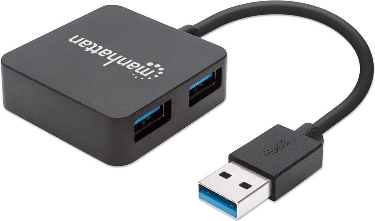 Manhattan 162296 usb hub 4 poorten usb 10 orig - Manhattan 162296 USB-A USB-hub (zwart)