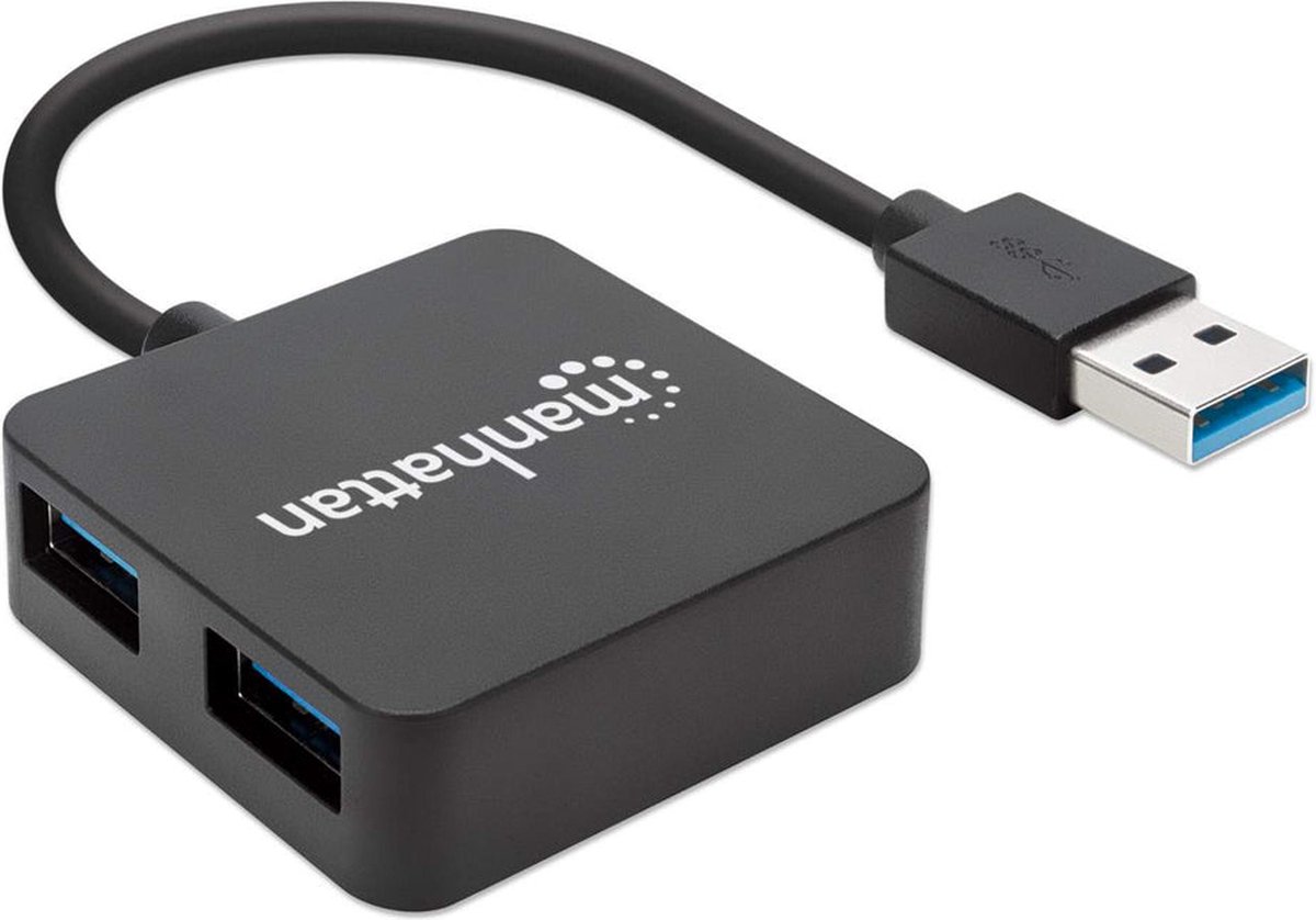 Manhattan 162296 usb hub 4 poorten usb 3 orig - Manhattan 162296 USB-A USB-hub (zwart)