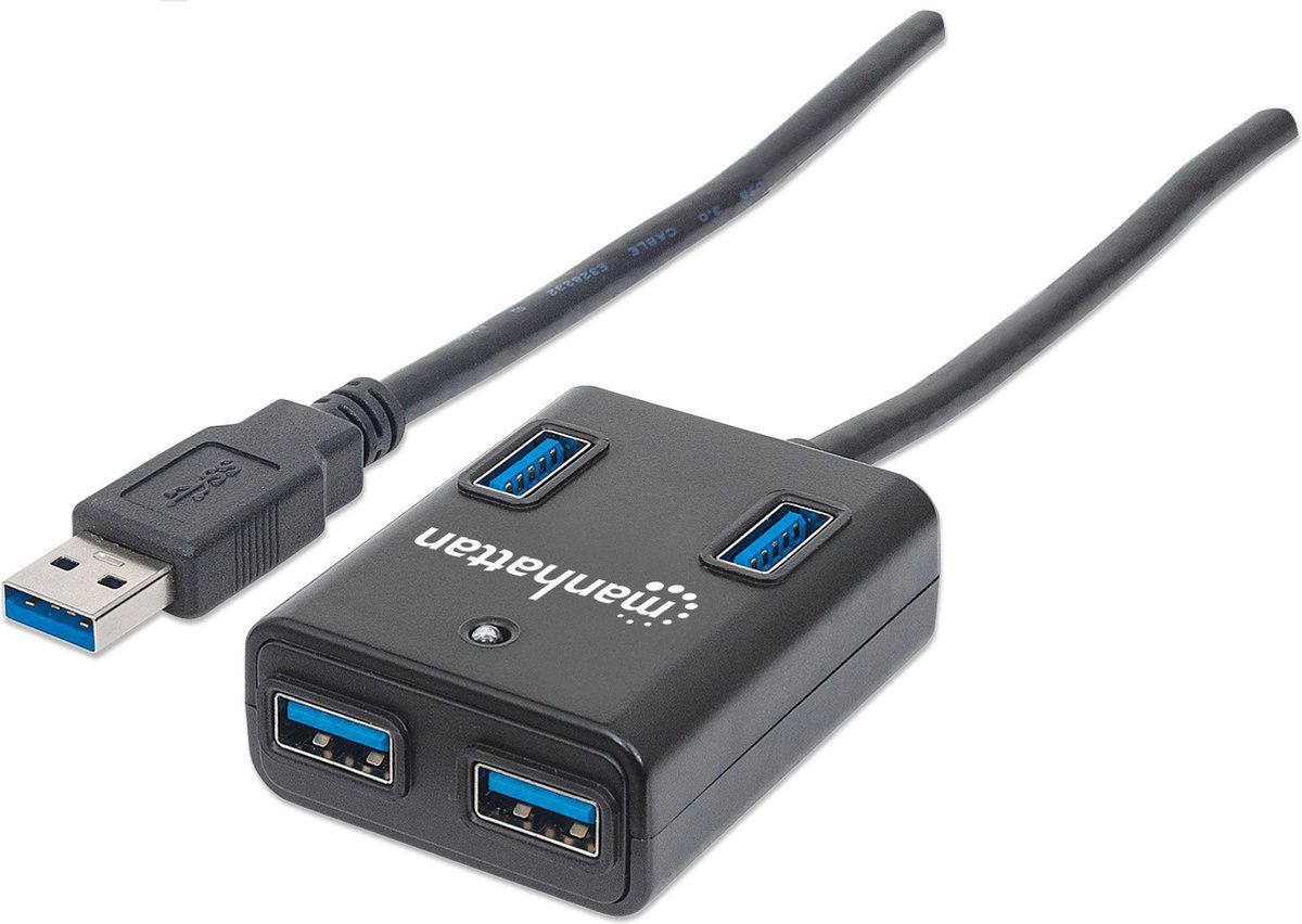 Manhattan 162296 usb hub 4 poorten usb 5 orig - Manhattan 162296 USB-A USB-hub (zwart)