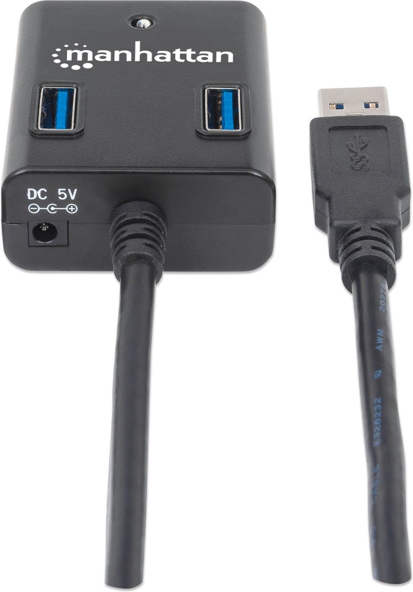 Manhattan 162296 usb hub 4 poorten usb 6 orig - Manhattan 162296 USB-A USB-hub (zwart)