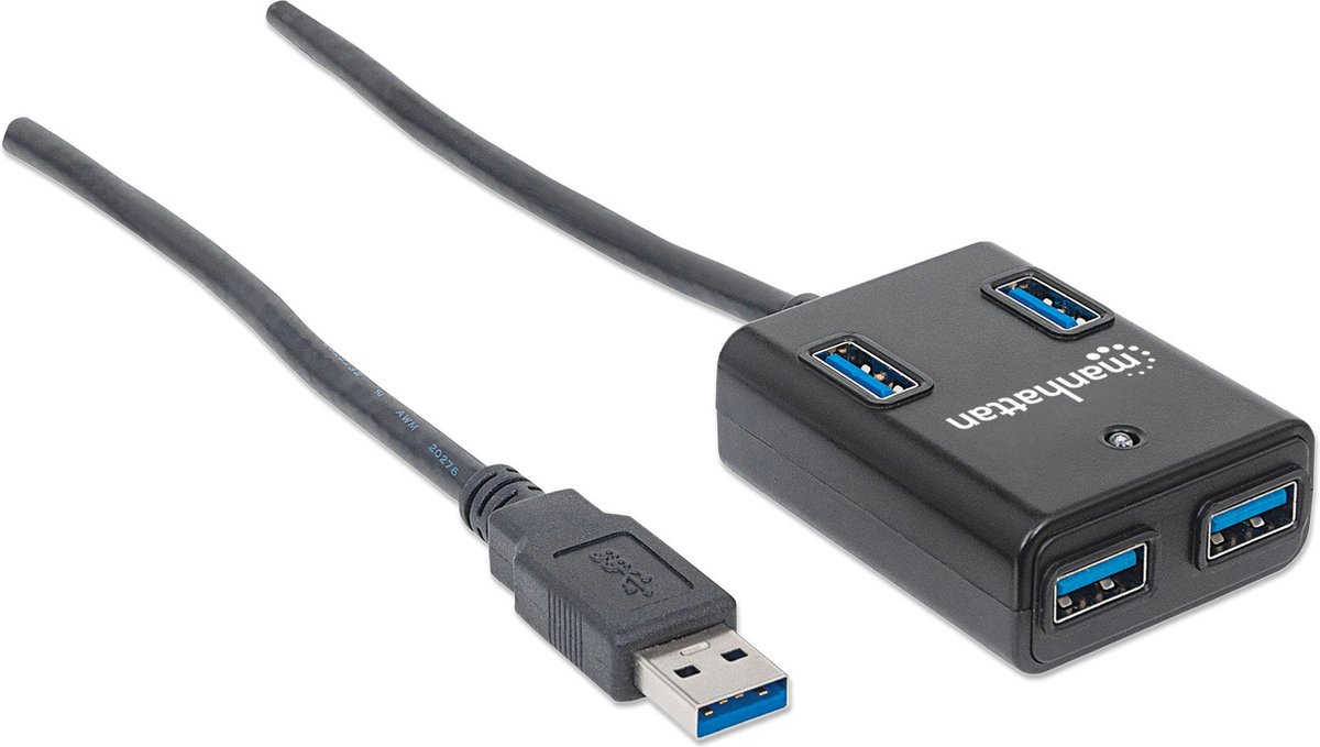 Manhattan 162296 usb hub 4 poorten usb 7 orig - Manhattan 162296 USB-A USB-hub (zwart)