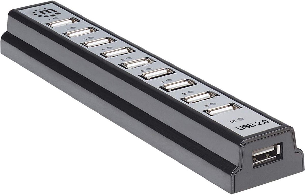 Manhattan usb 2 0 hub 10 poorten 10 orig - Manhattan USB 2.0-Hub 10 Poorten USB-A USB-hub (zwart)