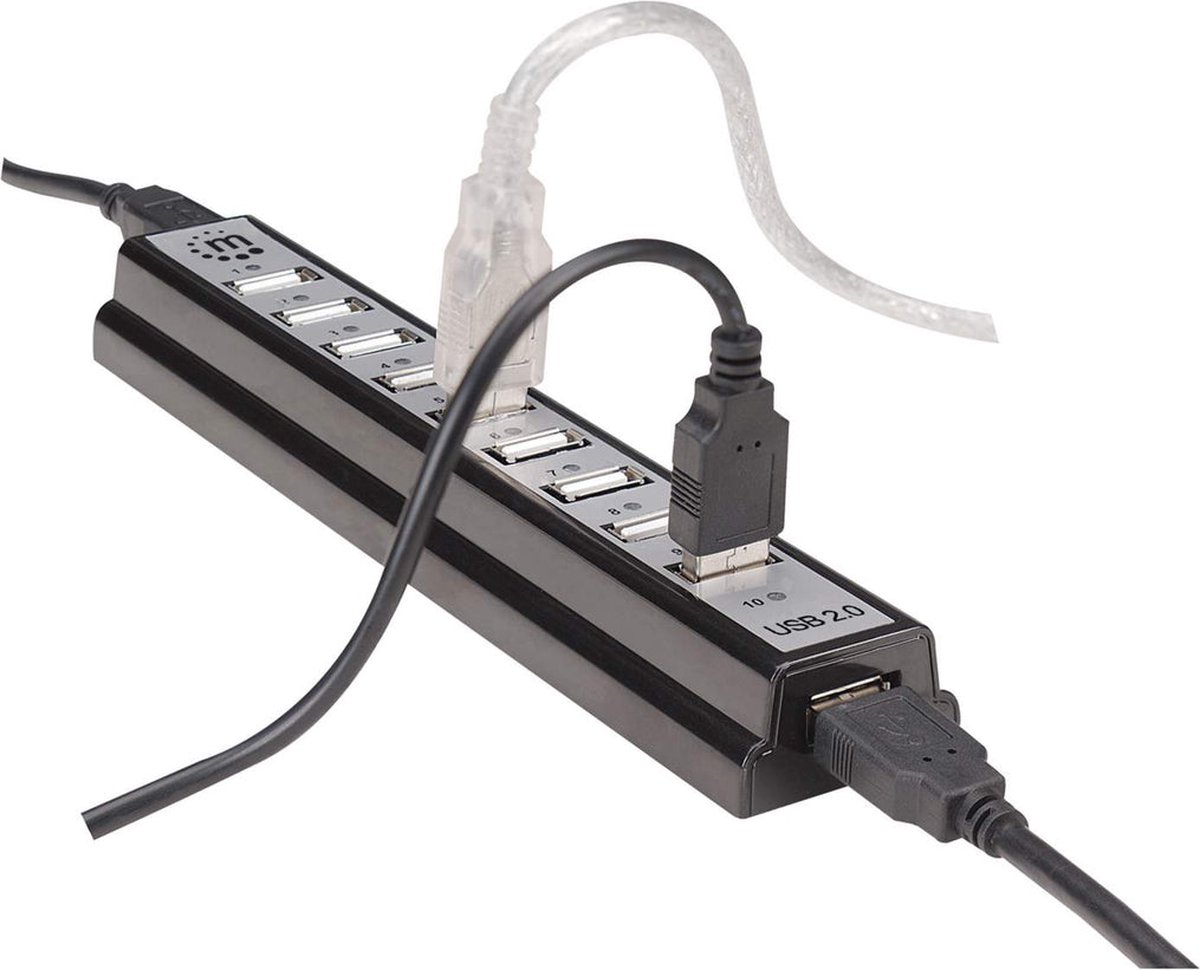 Manhattan usb 2 0 hub 10 poorten 2 orig - Manhattan USB 2.0-Hub 10 Poorten USB-A USB-hub (zwart)