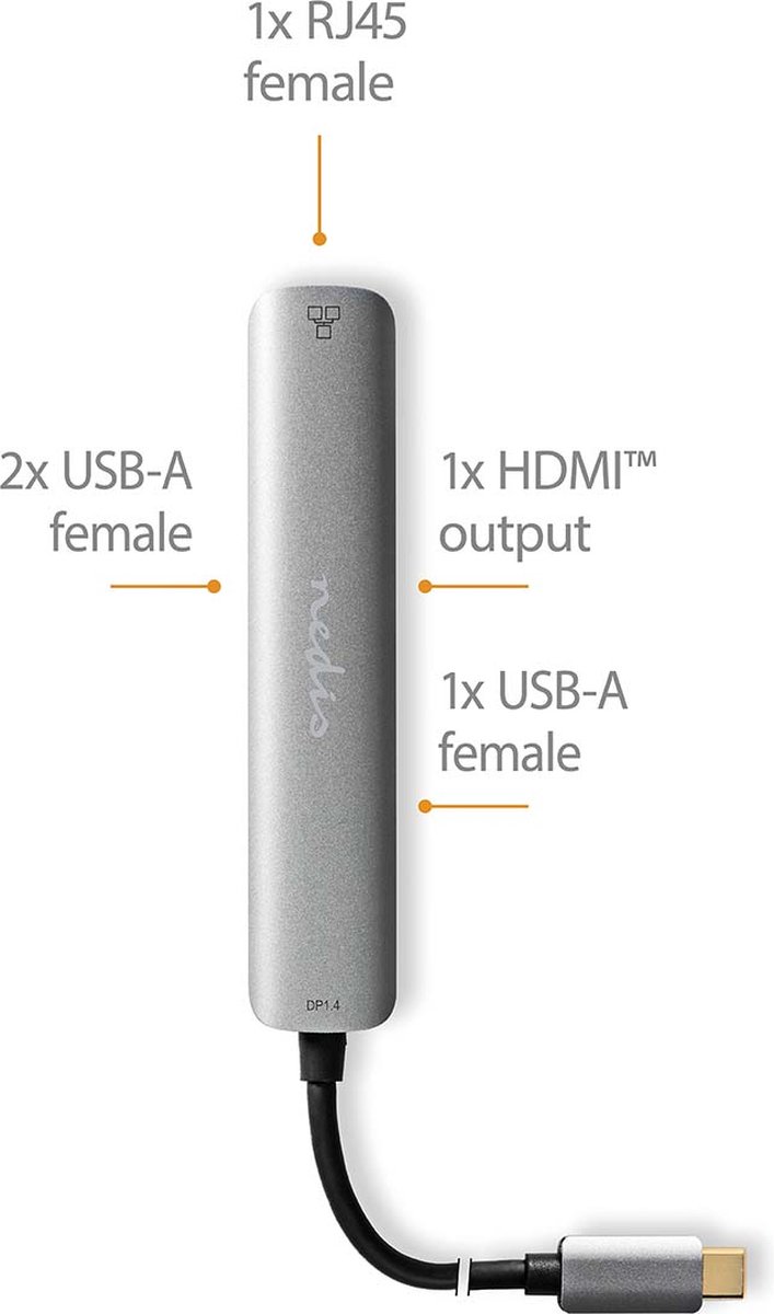 Nedis usb c hub 5 in 1 2 orig - Nedis Hub 5-In-1 Adapter HDMI 4K Ethernet 3X USB-C USB-hub (grijs)