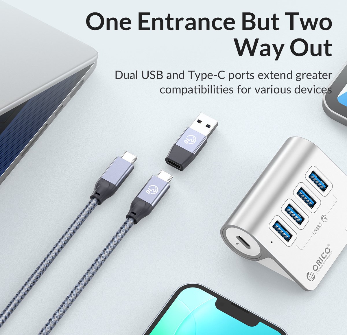 Orico aluminium 4 poort usb3 2 hub 10 orig - Orico Aluminium 4-Poort Usb3.2 Hub 10Gbps Zilver USB C USB-C USB-hub