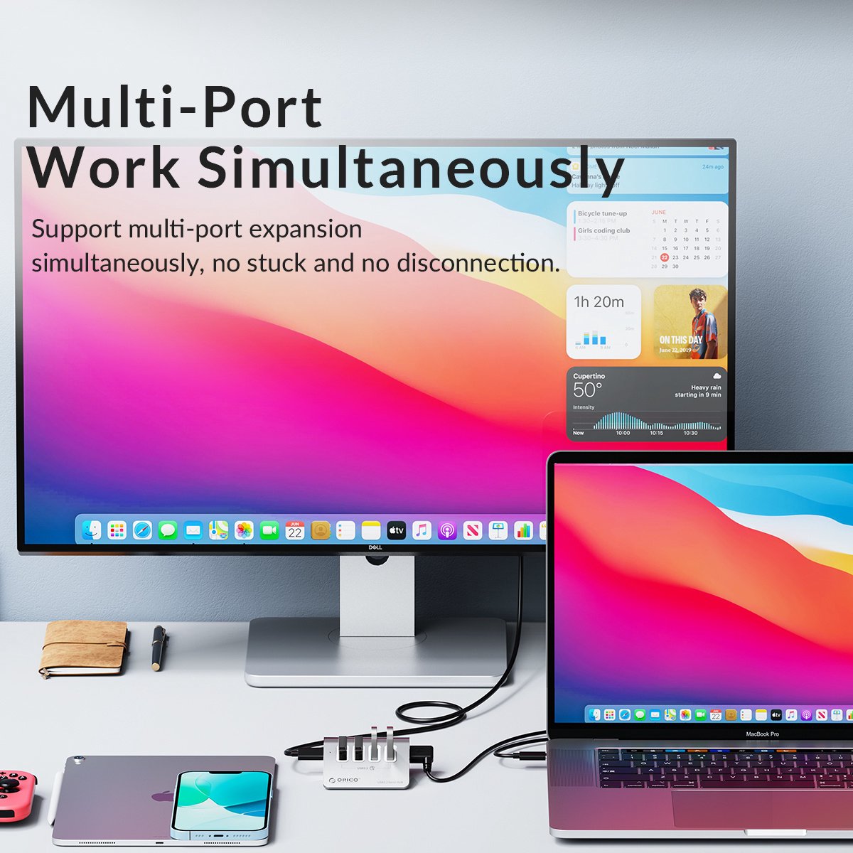 Orico aluminium 4 poort usb3 2 hub 4 orig - Orico Aluminium 4-Poort Usb3.2 Hub 10Gbps Zilver USB C USB-C USB-hub