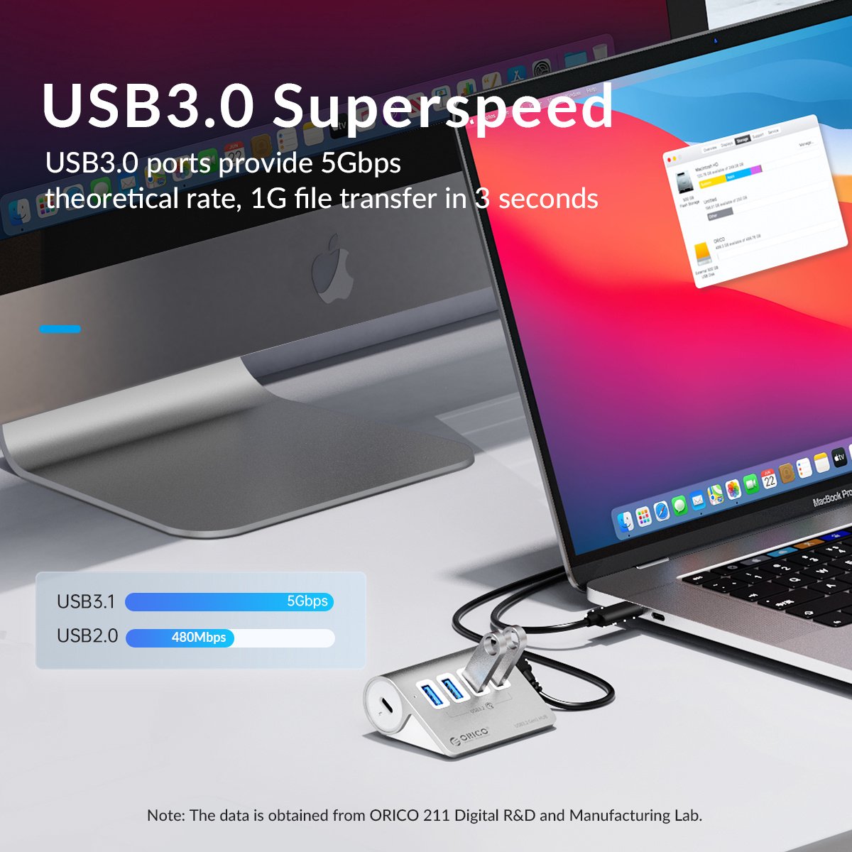 Orico aluminium 4 poort usb3 2 hub 5 orig - Orico Aluminium 4-Poort Usb3.2 Hub 10Gbps Zilver USB C USB-C USB-hub
