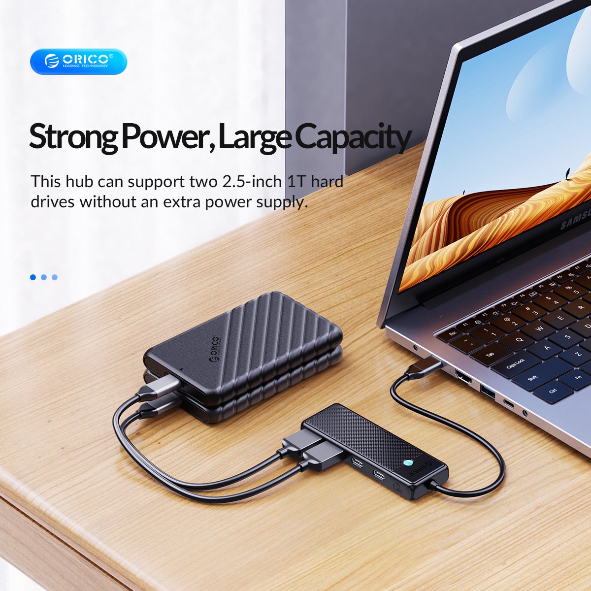 Orico hub met usb c aansluiting 2x 10 orig - Orico Hub Met Aansluiting 2X USB 3.0 1X Power USB-C USB-hub (zwart)