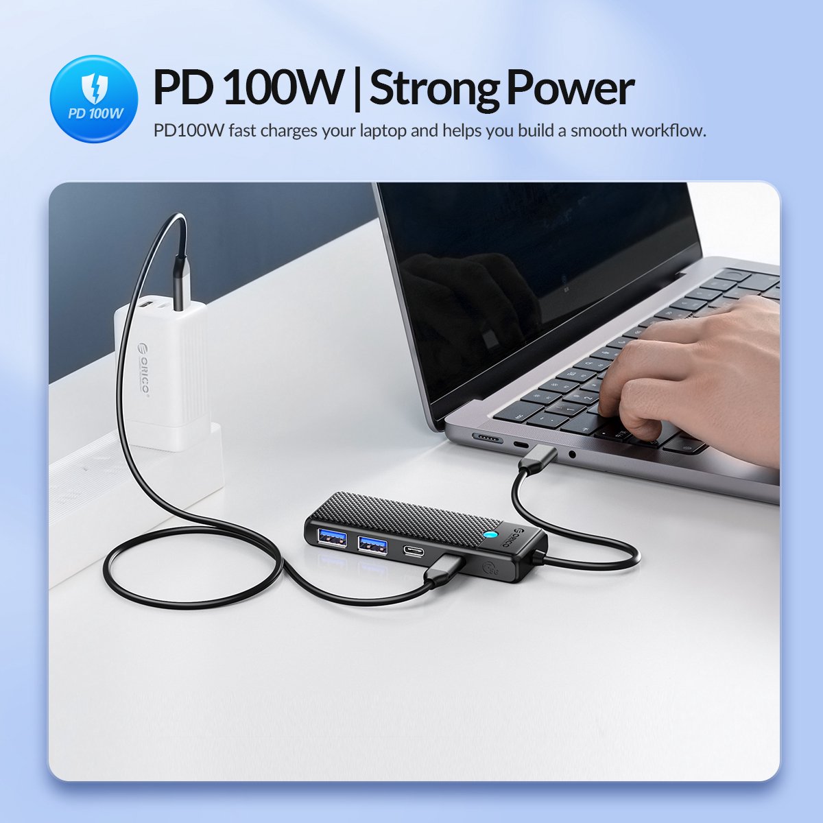 Orico hub met usb c aansluiting 2x 3 orig - Orico Hub Met Aansluiting 2X USB 3.0 1X Power USB-C USB-hub (zwart)