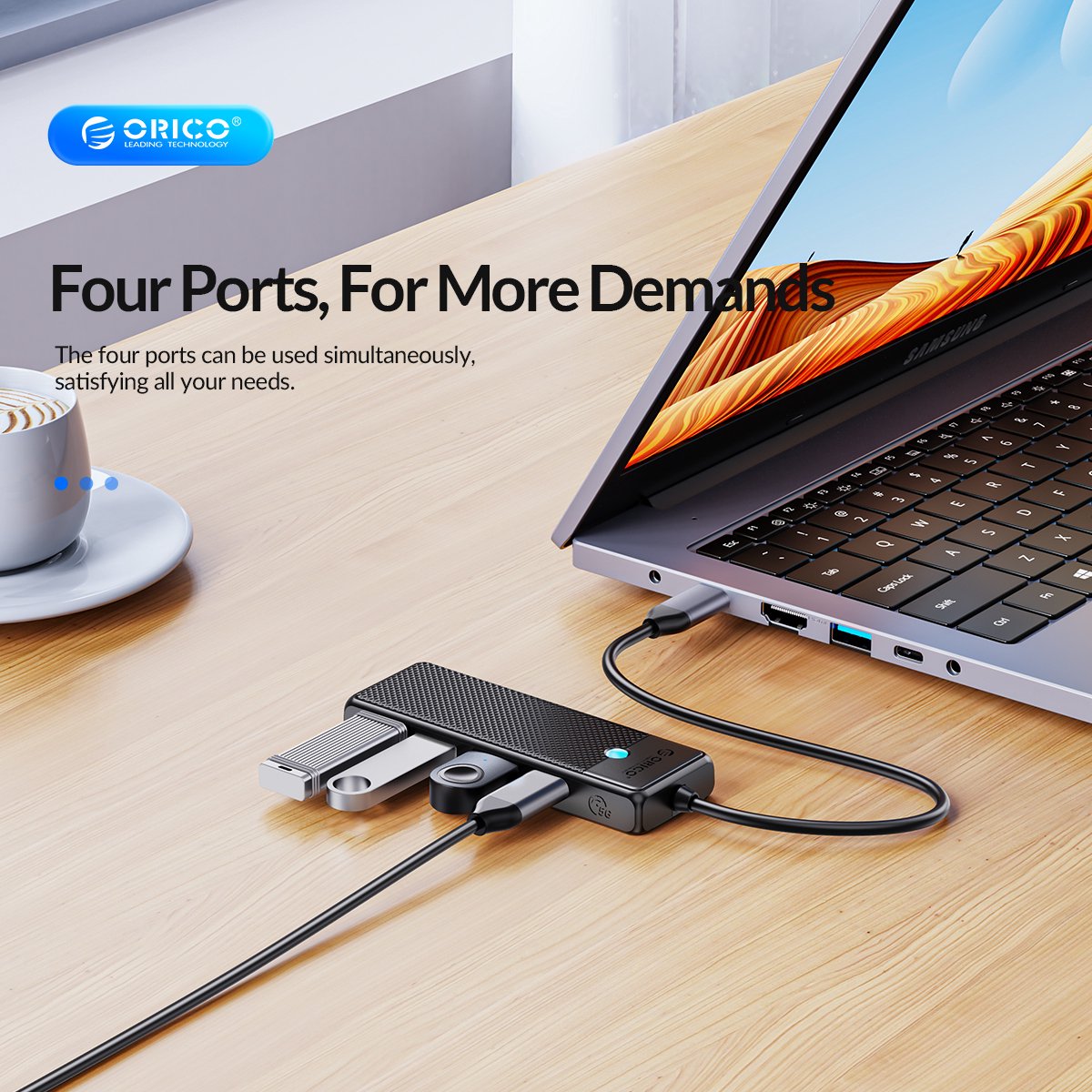 Orico hub met usb c aansluiting 2x 8 orig - Orico Hub Met Aansluiting 2X USB 3.0 1X Power USB-C USB-hub (zwart)